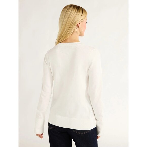 Women’s Cozy Yarn Crewneck Sweater Long Sleeves Lightweight Size SMALL CREAM NWT - Picture 3 of 4